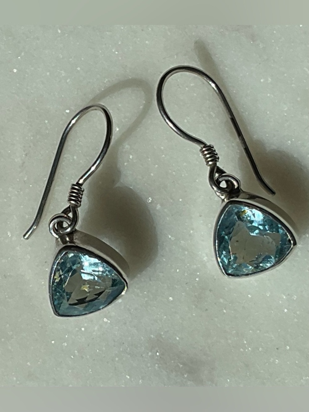 925;Sterling Silver Blue Topaz Drop Earrings - Dainty Trillion Gemstones